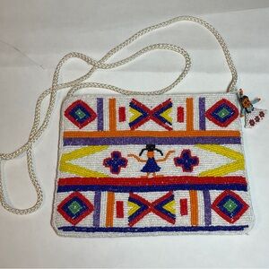 Vintage Beaded Purse Portuguese Macau Tribal Style Crossbody Geometric, Doll Tag